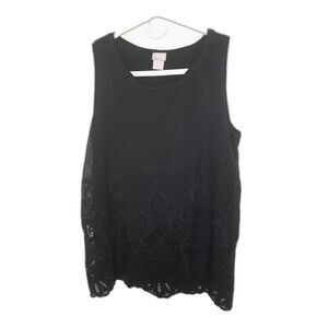 Chico's Black Lace Trim Tank Top Size 0 - Boho Chic Scalloped Hem XS